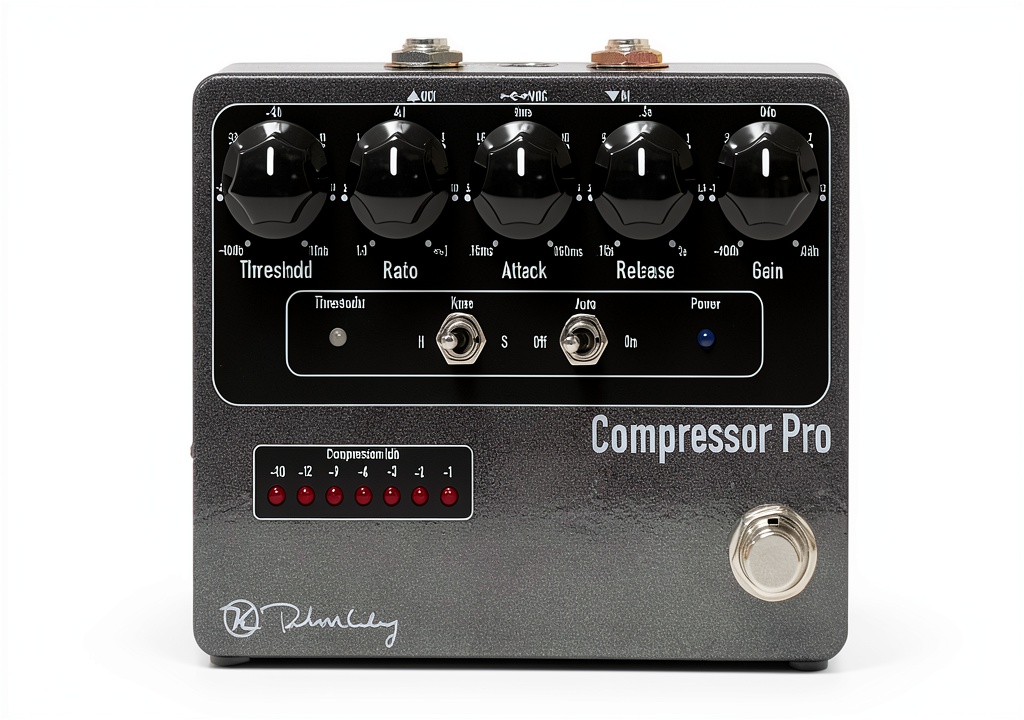 KCPro Gray Electric Guitar Compression Effects Pedal front view