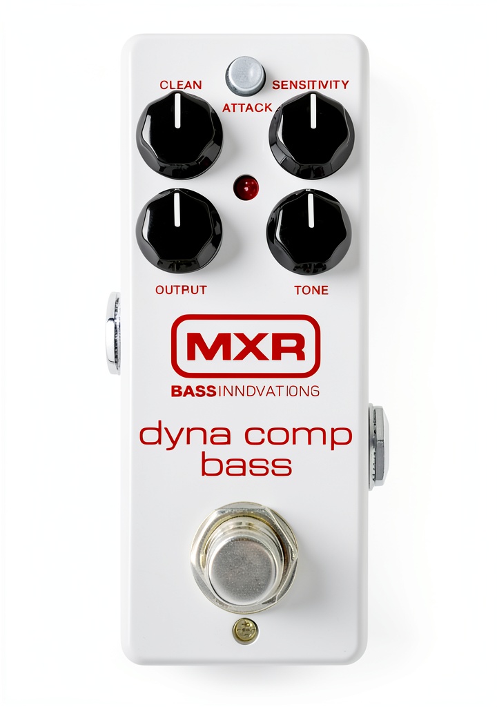 Bass player using Dyna Comp Compressor in a studio setting