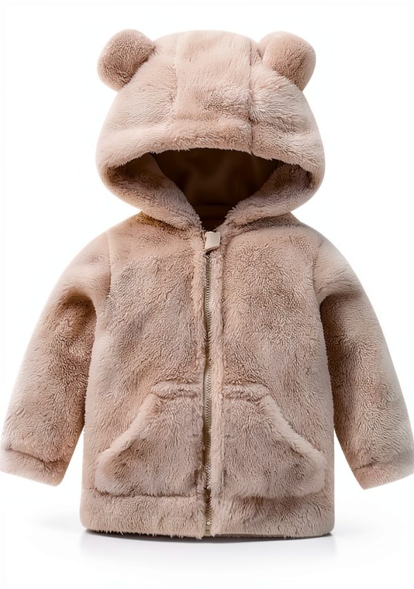 Toddler Hoodie Bear Jacket Off-White 100% Polyester-0