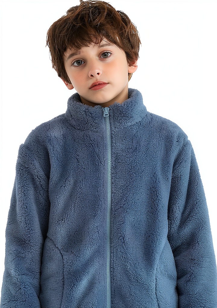 Boy wearing CECORC fleece jacket on a crisp autumn day