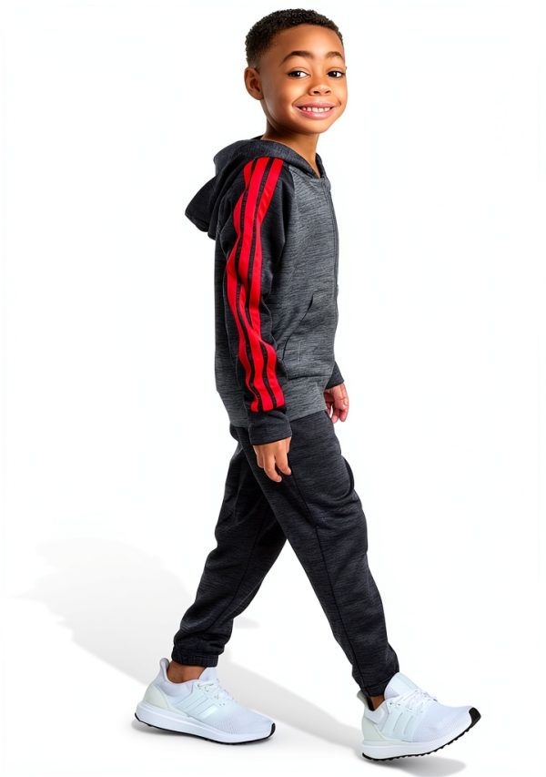 adidas Baby Boys Hooded Fleece Jacket Set Black Heather Red-1