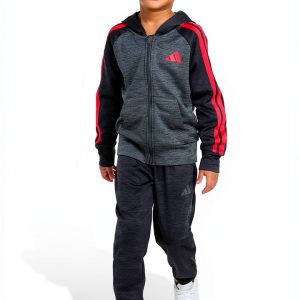 adidas Baby Boys Hooded Fleece Jacket Set Black Heather Red-0