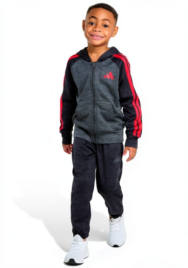 adidas Baby Boys Hooded Fleece Jacket Set Black Heather Red-0