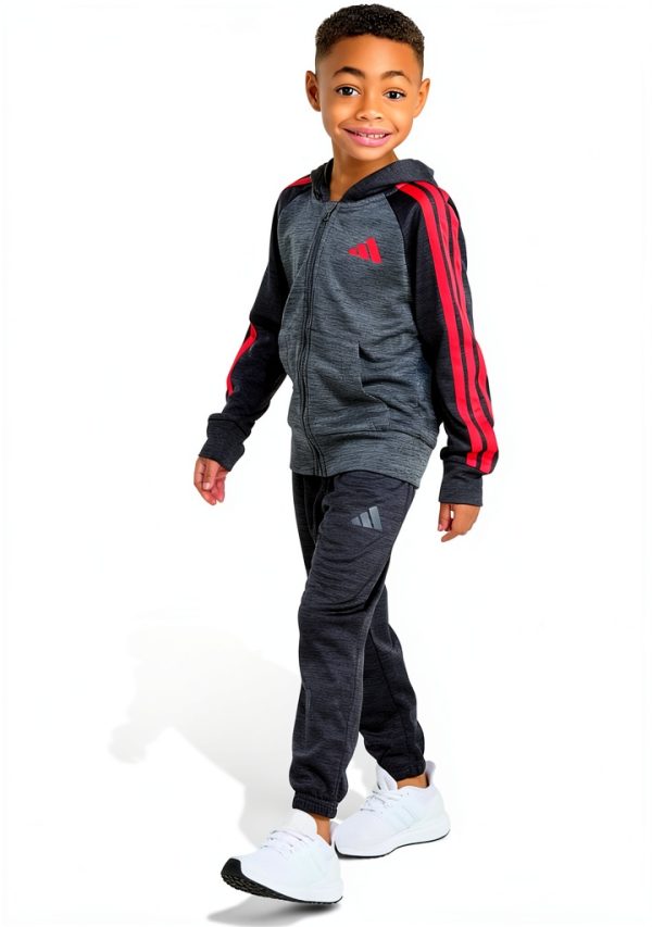 adidas Baby Boys Hooded Fleece Jacket Set Black Heather Red-2