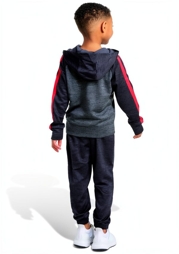 adidas Baby Boys Hooded Fleece Jacket Set Black Heather Red-3
