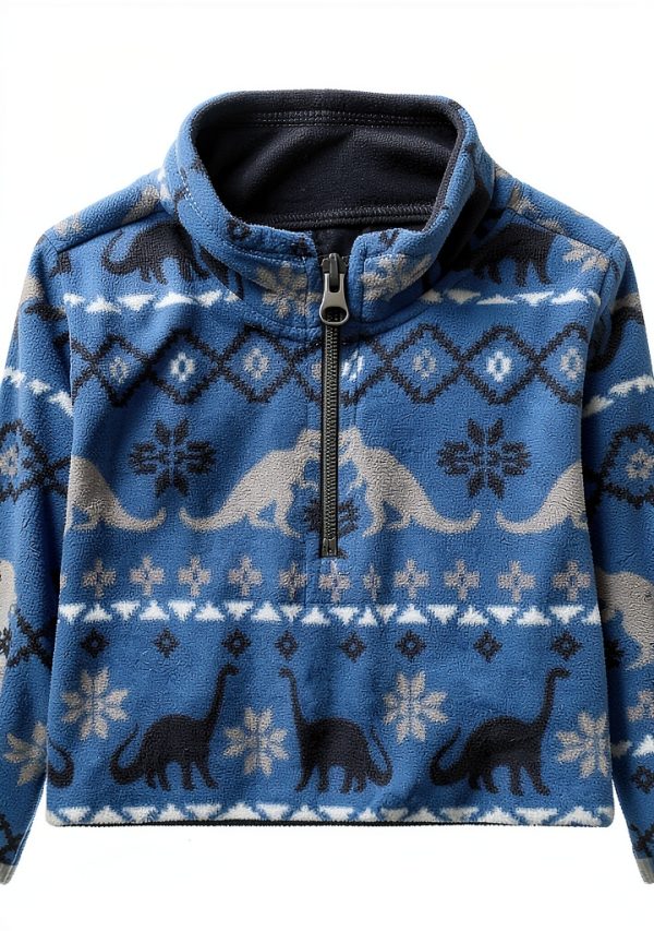 The Children's Place Boys Quarter Zip Fleece Sweater Blue Dino 2T-3T-1