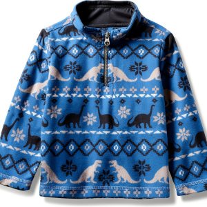 The Children's Place Boys Quarter Zip Fleece Sweater Blue Dino 2T-3T-0