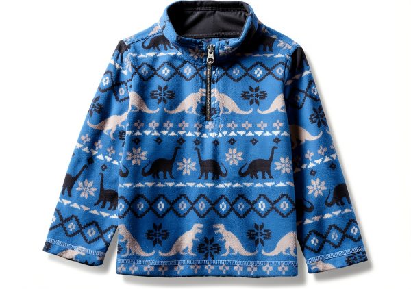 The Children's Place Boys Quarter Zip Fleece Sweater Blue Dino 2T-3T-0