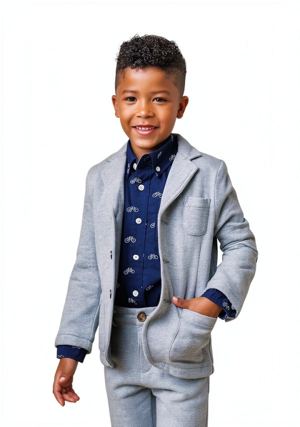 Herringbone Fleece Boy Sport Coat Gray Heather 2T-1