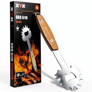 BBQ Grill Scraper XYK Bristle-Free Aluminum with Wooden Handle – Gift-0