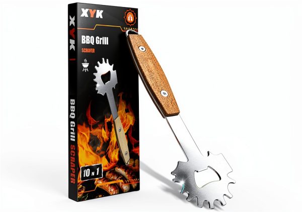 BBQ Grill Scraper XYK Bristle-Free Aluminum with Wooden Handle – Gift-0