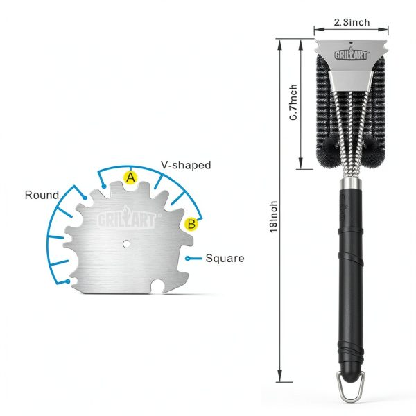Grill Brush GRILLART 18 Inch BBQ Cleaning Brush and Scraper Matt Black-2
