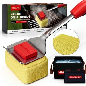 Grill Brush Bristle Free with Collapsible Bucket, BBQ Grill Cleaning Brush for Outdoor with Replaceable Head and Scraper, Safe Non-Metallic Bristles for Cast Iron or Stainless-Steel Grill Tools-0