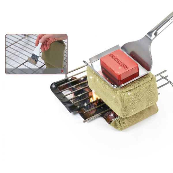 Grill Brush Bristle Free with Collapsible Bucket, BBQ Grill Cleaning Brush for Outdoor with Replaceable Head and Scraper, Safe Non-Metallic Bristles for Cast Iron or Stainless-Steel Grill Tools-1