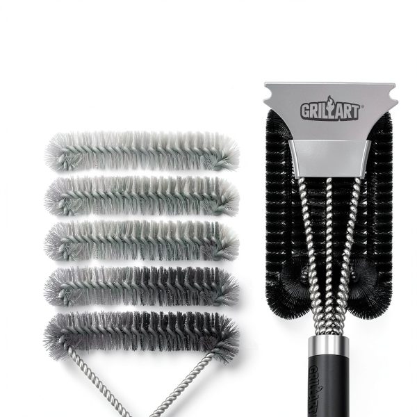 GRILLART Grill Brush and Scraper with Deluxe Handle, Safe Wire Grill Brush BBQ Cleaning Brush Grill Grate Cleaner for Gas Infrared Charcoal Porcelain Grills, BR-8529-2