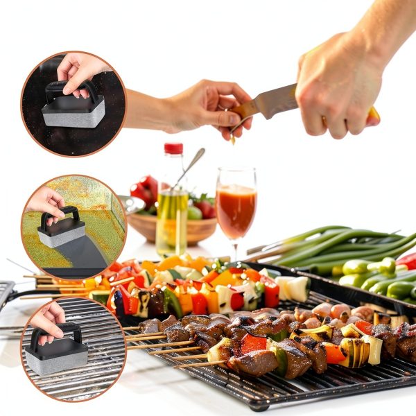 10 Pieces Griddle Cleaning Kit for Blackstone & More - Professional Flat Top Grill Cleaning Kit with Heavy Duty Griddle Scraper, Grill Stones, Scouring Pads & Ergonomic Handles-4