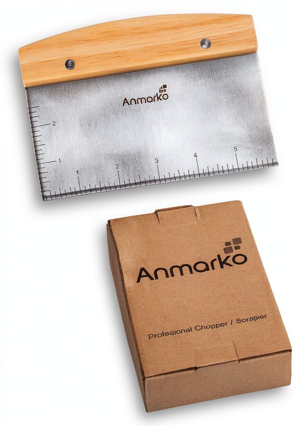 Dough Cutter Anmarko Stainless Steel Bench Scraper with Wooden Handle-4