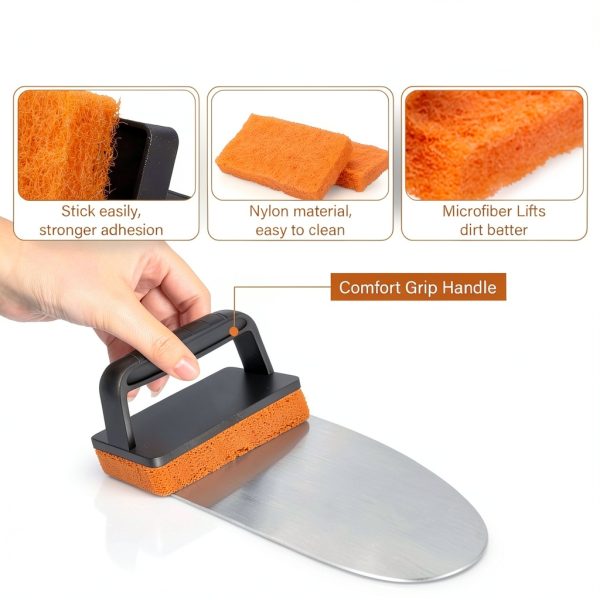 10 Pieces Griddle Cleaning Kit for Blackstone & More - Professional Flat Top Grill Cleaning Kit with Heavy Duty Griddle Scraper, Grill Stones, Scouring Pads & Ergonomic Handles-3