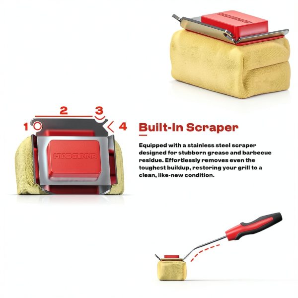 Grill Brush Bristle Free with Collapsible Bucket, BBQ Grill Cleaning Brush for Outdoor with Replaceable Head and Scraper, Safe Non-Metallic Bristles for Cast Iron or Stainless-Steel Grill Tools-4