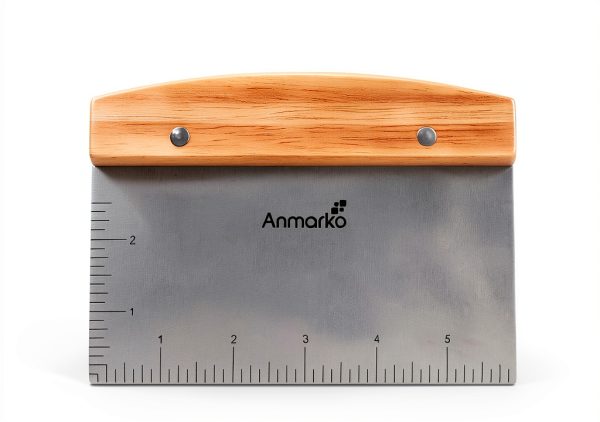 Dough Cutter Anmarko Stainless Steel Bench Scraper with Wooden Handle-2