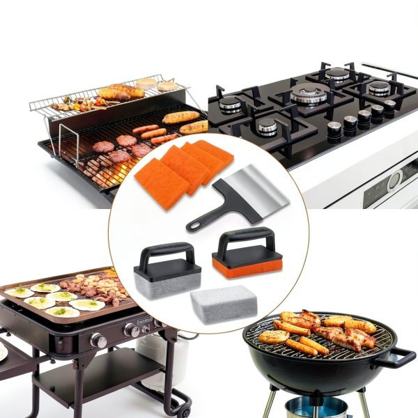 10 Pieces Griddle Cleaning Kit for Blackstone & More - Professional Flat Top Grill Cleaning Kit with Heavy Duty Griddle Scraper, Grill Stones, Scouring Pads & Ergonomic Handles-5