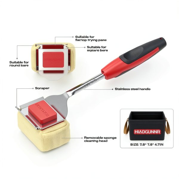 Grill Brush Bristle Free with Collapsible Bucket, BBQ Grill Cleaning Brush for Outdoor with Replaceable Head and Scraper, Safe Non-Metallic Bristles for Cast Iron or Stainless-Steel Grill Tools-5