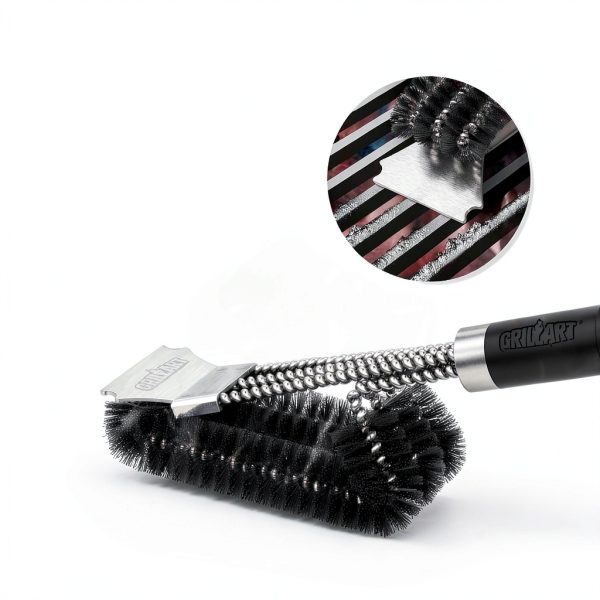 GRILLART Grill Brush and Scraper with Deluxe Handle, Safe Wire Grill Brush BBQ Cleaning Brush Grill Grate Cleaner for Gas Infrared Charcoal Porcelain Grills, BR-8529-3